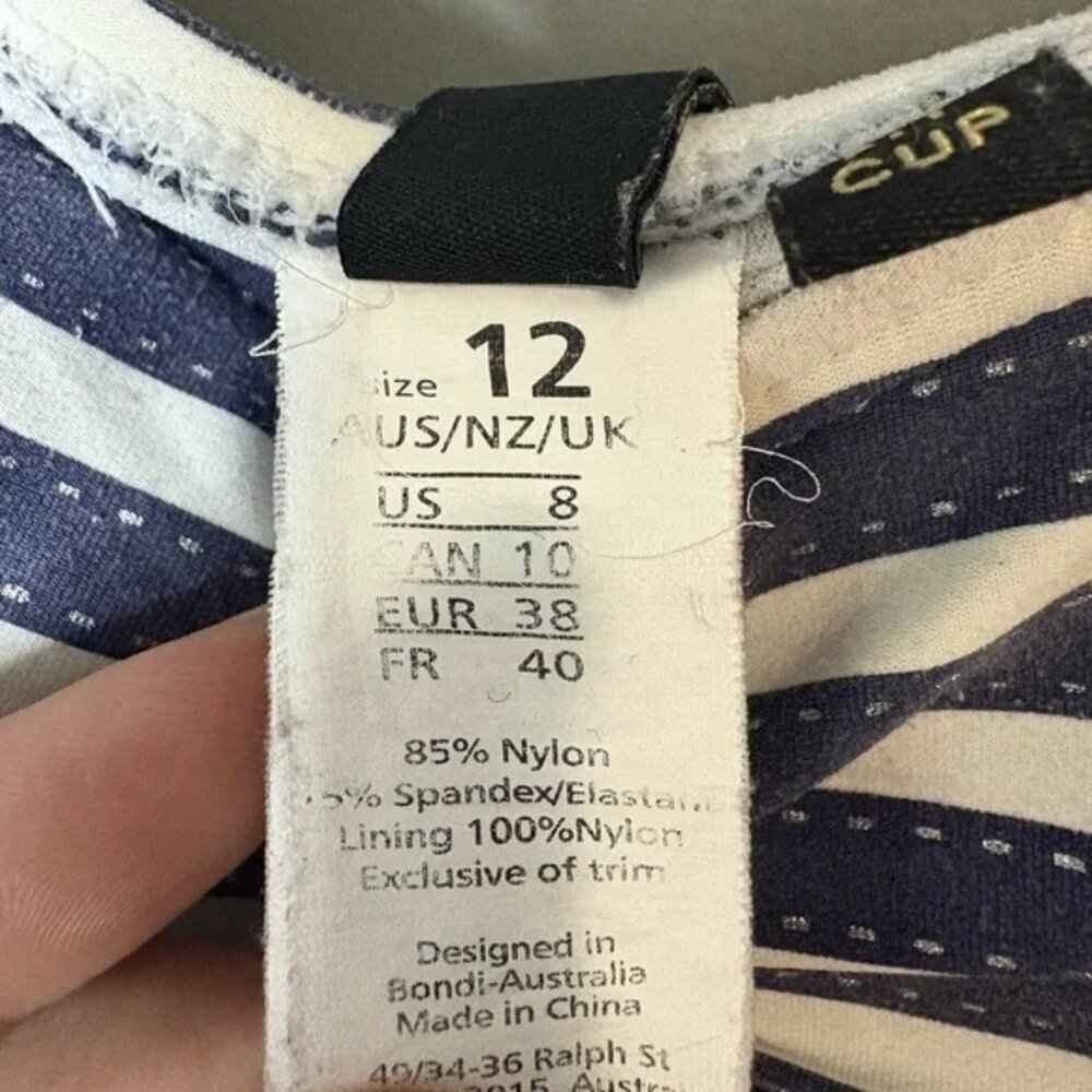 One Piece Nip Tuck Swimsuit Blue White Nautical Stripe Rouched Swim Suit Size 8 - Picture 4 of 7